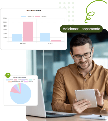 Partes das telas de Financeiro e Relatórios do Sole.