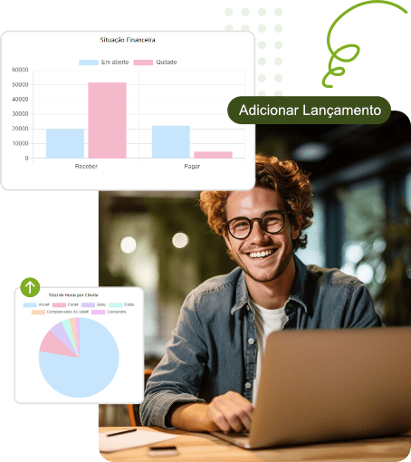 Partes das telas de Financeiro e Relatórios do Sole.