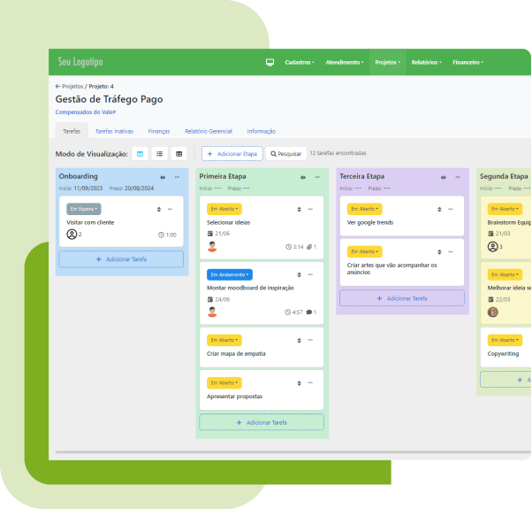 Tela dos Projetos em Kanban do Sole